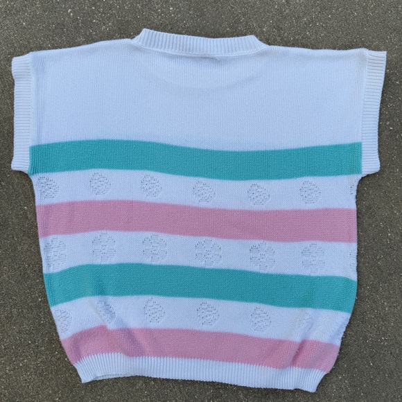 Vintage Striped Sweater white peach teal Coastal Grandma  medium Separate Scene - Picture 5 of 6